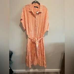 Ralph Lauren Orange Gingham Midi Dress size 18